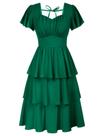 Vestido feminino Belle Poque Layers Ruffle Swing verde escuro