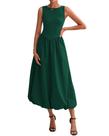 Vestido feminino BTFBM 2025, casual, sem mangas, midi