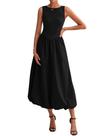 Vestido feminino BTFBM 2025, casual, sem mangas, midi