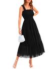 Vestido feminino BTFBM 2025, sem mangas, gola quadrada, preto