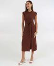 Vestido Feminino Canelado Midi Fenda Marisa Marrom-27029