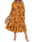 Vestido feminino CARCOS plus size com decote em V laranja floral 5X 26W 28W