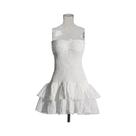 Vestido Feminino Casual A-Line Com Babados Em Patchwork, Sem Alças, Sem Mangas, Cintura Alta, Vestido Feminino Casual A-Line Com Babados Em Patchwork, Sem Alças, Sem Mangas, Cintura Alta,