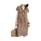 Vestido Feminino Casual De Verão Na Altura Do Joelho ZANZEA, Manga Curta, Cintura Com Cordão,