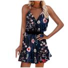 Vestido feminino casual estampado com decote em V sem mangas
