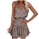 Vestido feminino casual estampado com decote em V sem mangas