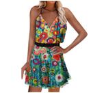 Vestido feminino casual estampado com decote em V sem mangas