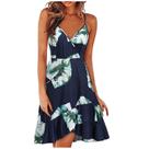 Vestido feminino casual estampado com decote em V sem mangas