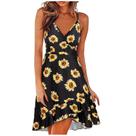 Vestido feminino casual estampado com decote em V sem mangas