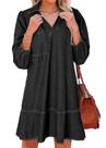 Vestido feminino CHARTOU, jeans com babados e bolsos, decote em V, preto