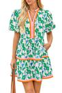 Vestido feminino Cicy Bell com decote em V floral, mini verde de verão