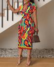 Vestido Feminino Com Estampa Boêmia, Decote Em V, Manga Morcego, Estampa Floral, Verão, Praia, Mini