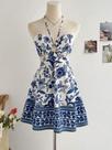 Vestido Feminino Com Estampa Floral E Decote Halter, Estilo Sexy E Fashion Para Férias, Fácil De