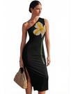 Vestido feminino CUPSHE, de um ombro, com fenda floral, preto