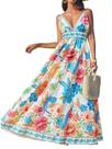 Vestido feminino CUPSHE, de verão, decote em V, sem mangas, azul floral M