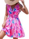 Vestido feminino CUPSHE, verão, praia, decote em V, manga curta, fúcsia