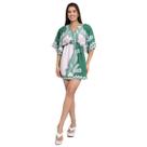 Vestido Feminino Curto Manga Morcego Verão Estampado Elegante Primavera Verão Saída de Praia Estiloso Decote V Amarração Soltinho Fresquinho Casual