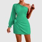 Vestido Feminino Curto Soltinho Uma Manga Longa De Amarrar Vestido Feminino Curto Soltinho Uma Manga Longa De Amarrar