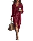 Vestido feminino de camiseta chouyatou, veludo cotelê, vinho, vermelho, pequeno