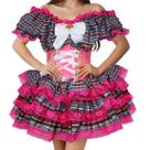 Vestido Feminino de Festa Junina Luxo Xadrez Super Rodado Acinturado Com Espartilho Tamanhos do 32 a 50