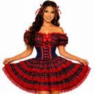 Vestido Feminino de Festa Junina Luxo Xadrez Super Rodado Acinturado Com Espartilho Tamanhos do 32 a 50