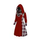 Vestido Feminino De Malha Com Capuz E Estampa Xadrez, Cintura Alta, Manga Longa, Modelo Evasê Vestido Feminino De Malha Com Capuz E Estampa Xadrez, Cintura Alta, Manga Longa, Modelo Evasê