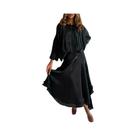 Vestido Feminino De Manga Longa Com Gola O, Cintura Alta, Sólido, Solto, Com Recortes E Dobras,