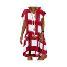 Vestido feminino de verão com estampa geométrica de manga curta