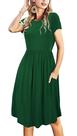 Vestido feminino de verão, manga curta, bolso, casual, midi, joelho, para professores, verde, GG Vestido feminino de verão, manga curta, bolso, casual, midi, joelho, para professores, verde, GG