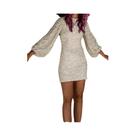 Vestido Feminino Elegante Com Manga Lanterninha Brilhante E Decote Redondo, Ajustado Ao Corpo, Moda