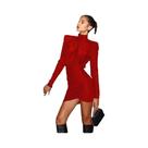 Vestido Feminino Elegante De Gola Alta Com Ombreiras, Franzido, Justo No Quadril, Mini Bodycon Para