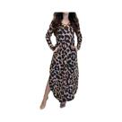 Vestido feminino elegante de malha com estampa de leopardo em tamanho grande