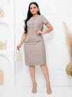Vestido Feminino Elegante de Tweed Manga Curta Social Trabalho Festa Convidada Cor:MarromTamanho:GG