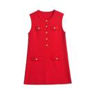 Vestido Feminino Elegante De Verão Versátil Em Cor Sólida Com Decote Redondo E Sem Mangas Estilo Vestido Feminino Elegante De Verão Versátil Em Cor Sólida Com Decote Redondo E Sem Mangas Estilo
