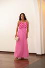Vestido Feminino em Dominique Alças Finas, Babados e Costas com Elastex