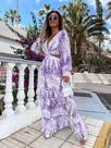 Vestido Feminino Estampado De Manga Longa Com Decote Em V Estilo Primavera Moda Europeia Americana