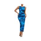 Vestido Feminino Estampado Sem Mangas Com Efeito Emagrecedor, Moda Primavera Verão 2024, Gola Vestido Feminino Estampado Sem Mangas Com Efeito Emagrecedor, Moda Primavera Verão 2024, Gola