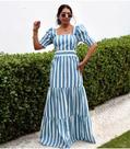 Vestido feminino estilo primavera verão tecido viscose cor Azul com listras brancas tamanho M