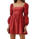 Vestido feminino EXLURA 2024, casual, manga comprida, evasê, vermelho