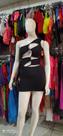 Vestido feminino festa cor black de fendas , ombro único -Tamanho P