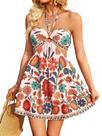 Vestido feminino Floerns, floral, gola alta, sem mangas, bege Vestido feminino Floerns, floral, gola alta, sem mangas, bege