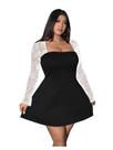 Vestido feminino Floerns plus size de renda contrastante de manga comprida transparente