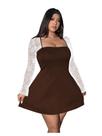 Vestido feminino Floerns plus size de renda contrastante marrom transparente