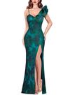 Vestido feminino formal de formatura VFSHOW com babado de um ombro verde XXL
