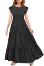 Vestido feminino formal MITILLY, longo, evasê, manga esvoaçante, preto Vestido feminino formal MITILLY, longo, evasê, manga esvoaçante, preto