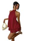 Vestido feminino FOTKLAX Mini sem encosto Halter Flowy Summer Red
