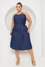 Vestido Feminino Jeans Midi com Elastano Plus Size com Alcinhas Super Elegante Vestido Feminino Jeans Midi com Elastano Plus Size com Alcinhas Super Elegante