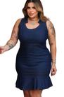 : Vestido Feminino Jeans Molinho com Elastano Plus Size com Detalhe Charmoso na Gola
