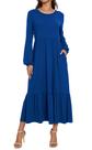 Vestido feminino Jeqeocafy, manga comprida, gola redonda, maxi e bolsos