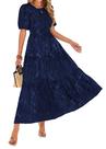 Vestido feminino KIRUNDO floral de verão Midi A Line azul escuro Vestido feminino KIRUNDO floral de verão Midi A Line azul escuro
